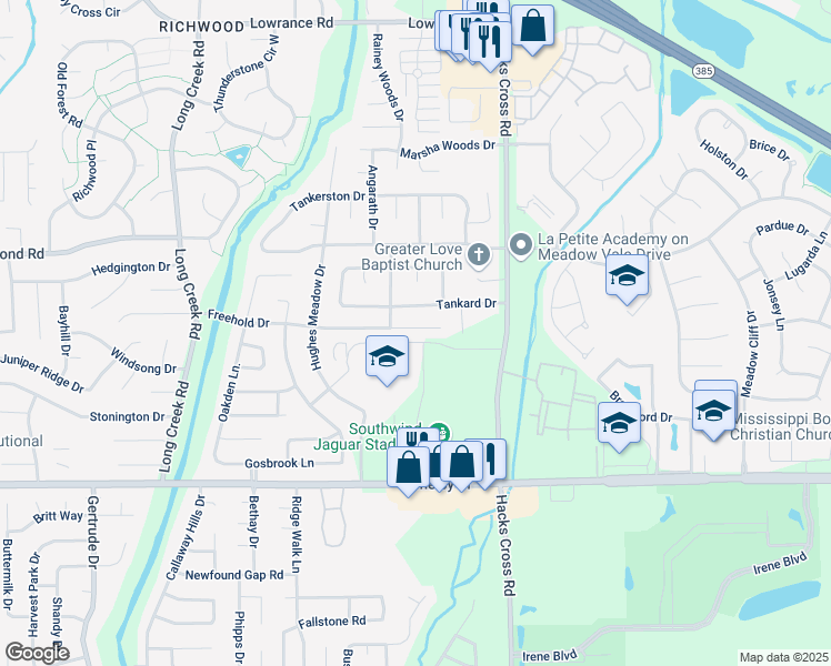 map of restaurants, bars, coffee shops, grocery stores, and more near 7935 Freehold Cove in Memphis