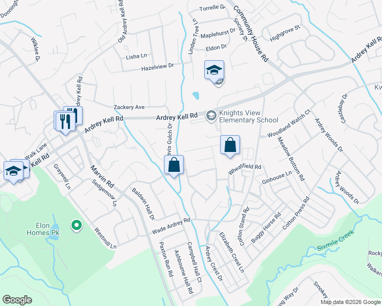 map of restaurants, bars, coffee shops, grocery stores, and more near 9523 Scotland Hall Court in Charlotte