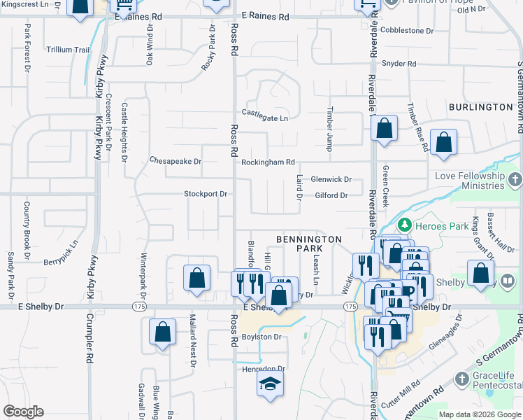map of restaurants, bars, coffee shops, grocery stores, and more near 6751 Seven Valley Drive in Memphis
