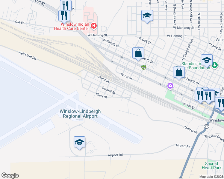 map of restaurants, bars, coffee shops, grocery stores, and more near 1213 Central Street in Winslow