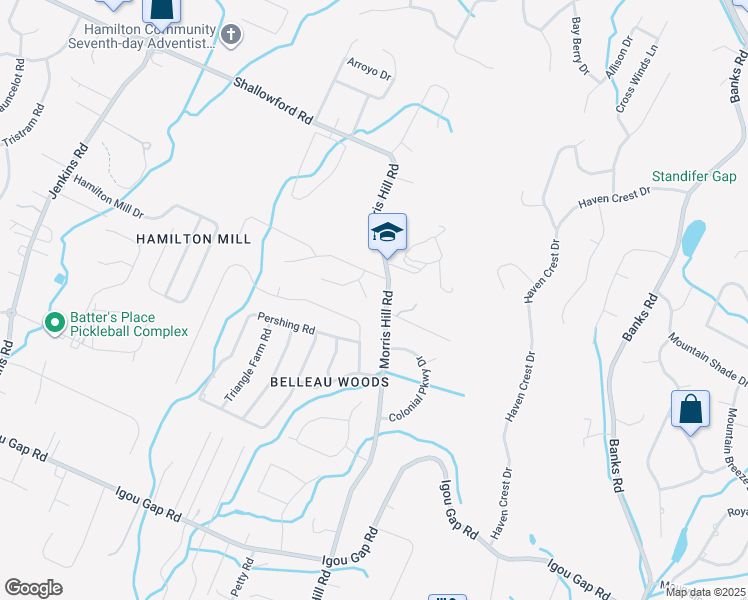 map of restaurants, bars, coffee shops, grocery stores, and more near 2124 Morris Hill Road in Chattanooga