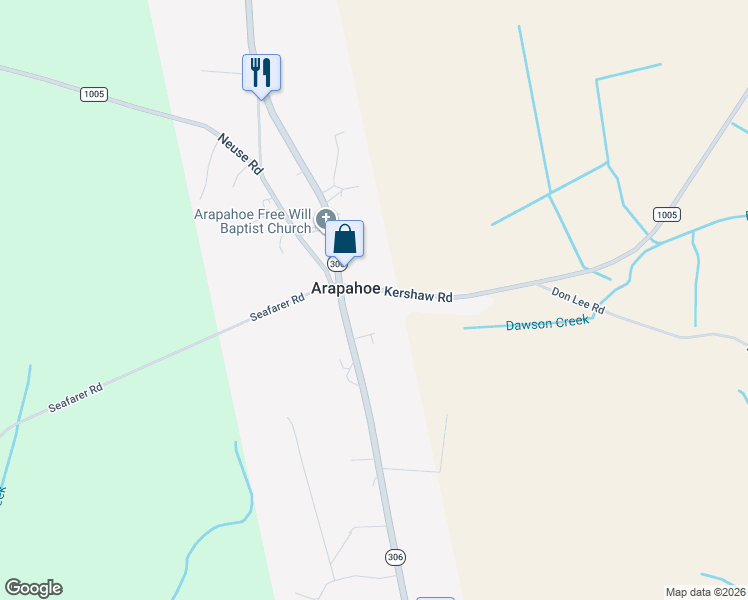 map of restaurants, bars, coffee shops, grocery stores, and more near 7667 Kershaw Road in Arapahoe