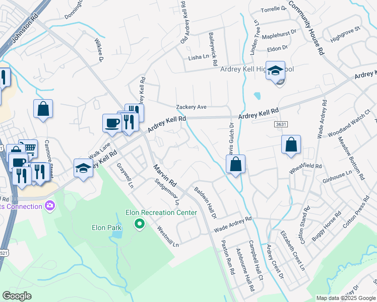 map of restaurants, bars, coffee shops, grocery stores, and more near 10763 Essex Hall Drive in Charlotte