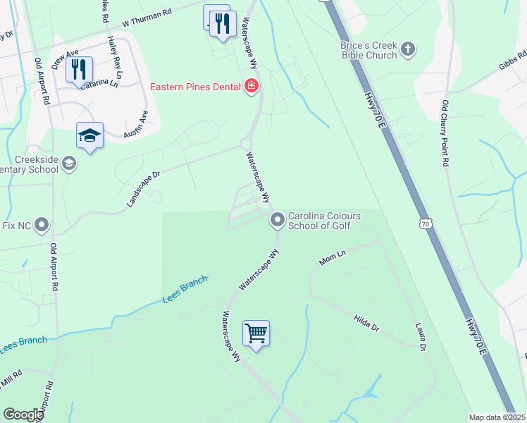 map of restaurants, bars, coffee shops, grocery stores, and more near 3904 Reunion Pointe Lane in New Bern