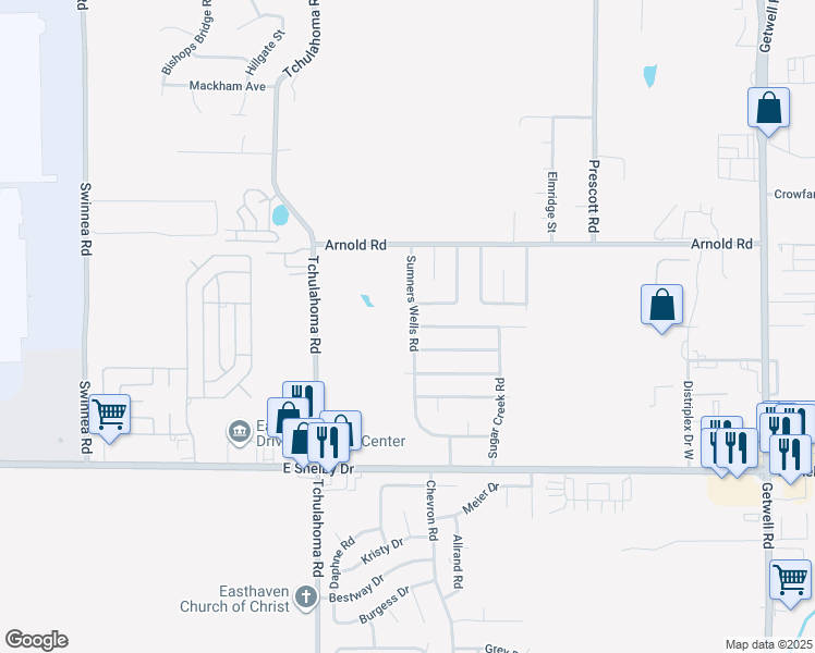 map of restaurants, bars, coffee shops, grocery stores, and more near 4511 Sumners Wells Road in Memphis