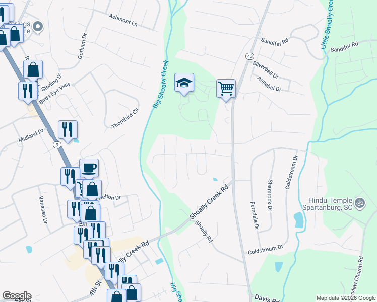 map of restaurants, bars, coffee shops, grocery stores, and more near 505 Tilgate Court in Boiling Springs