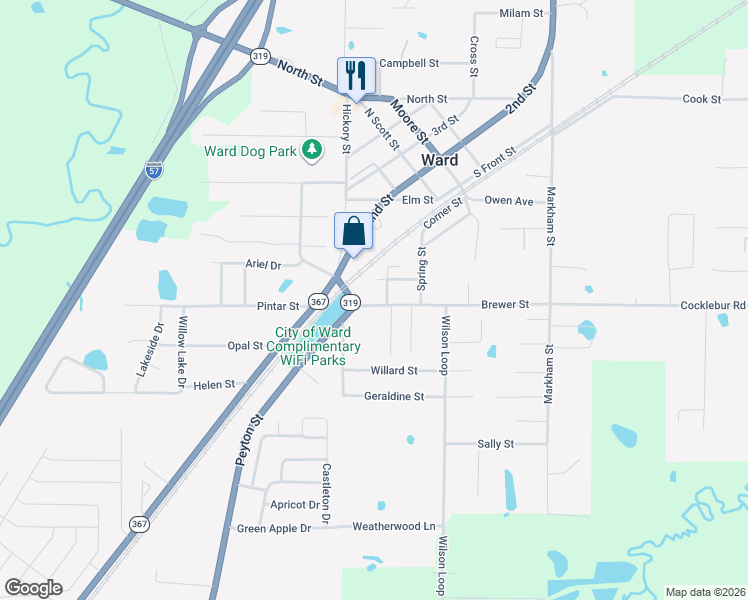 map of restaurants, bars, coffee shops, grocery stores, and more near 51 Brewer Street in Ward