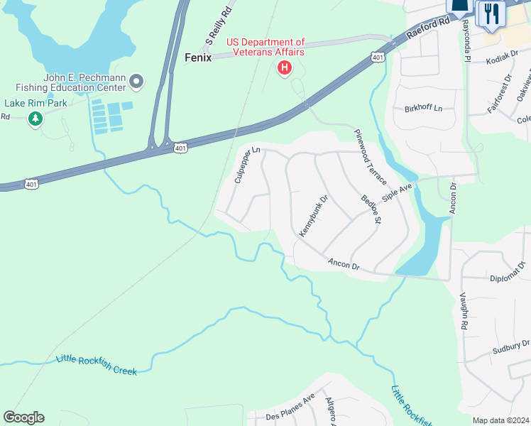 map of restaurants, bars, coffee shops, grocery stores, and more near 2057 Loganberry Drive in Fayetteville