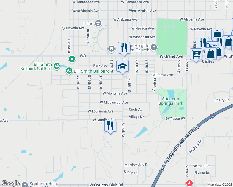 map of restaurants, bars, coffee shops, grocery stores, and more near 1617 West Montana Avenue in Chickasha