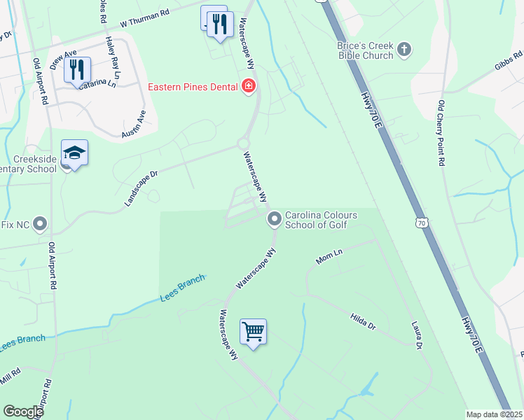 map of restaurants, bars, coffee shops, grocery stores, and more near 3902 Reunion Pointe Lane in New Bern