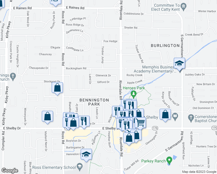 map of restaurants, bars, coffee shops, grocery stores, and more near 6904 Sauvignon Cove in Memphis
