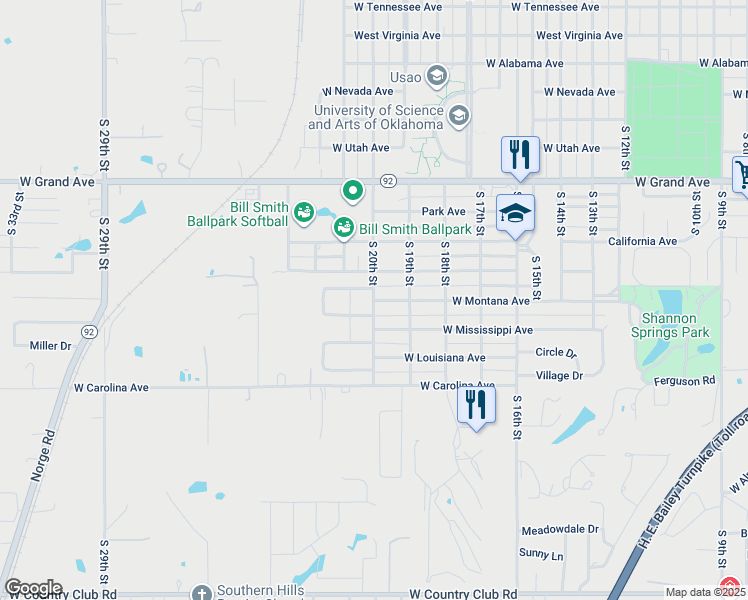 map of restaurants, bars, coffee shops, grocery stores, and more near 1998 West Montana Avenue in Chickasha