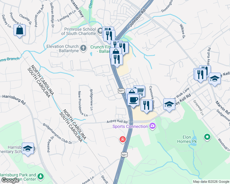 map of restaurants, bars, coffee shops, grocery stores, and more near 11727 Elizabeth Madison Court in Charlotte