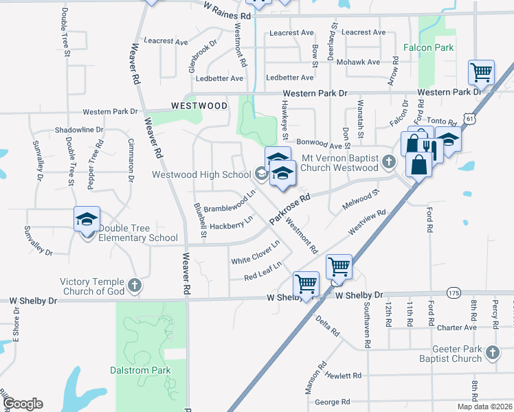 map of restaurants, bars, coffee shops, grocery stores, and more near 4536 Marigold Lane in Memphis