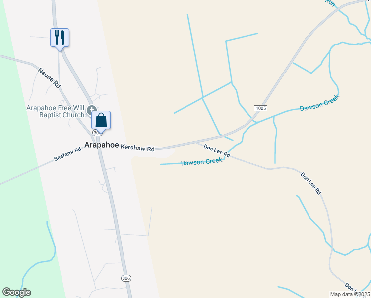 map of restaurants, bars, coffee shops, grocery stores, and more near 7317 Kershaw Road in Arapahoe