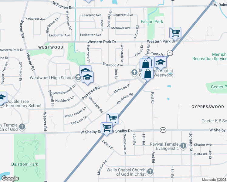 map of restaurants, bars, coffee shops, grocery stores, and more near 4540 Melwood Street in Memphis