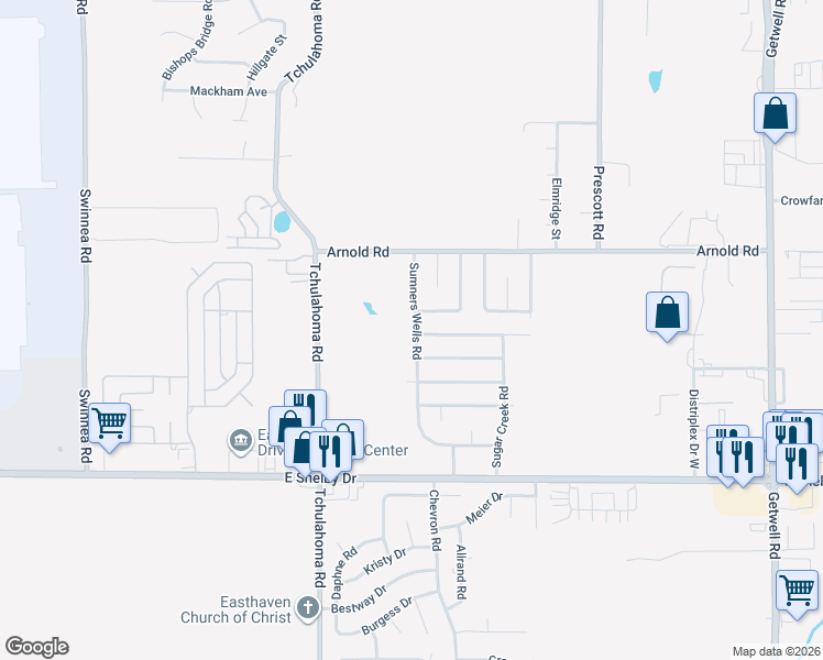 map of restaurants, bars, coffee shops, grocery stores, and more near 4505 Sumners Wells Road in Memphis
