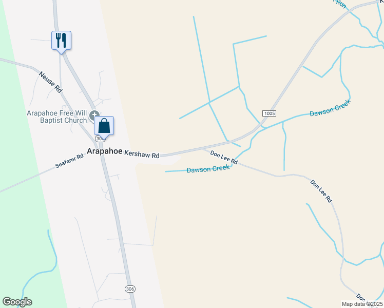map of restaurants, bars, coffee shops, grocery stores, and more near 7317 Kershaw Road in Arapahoe