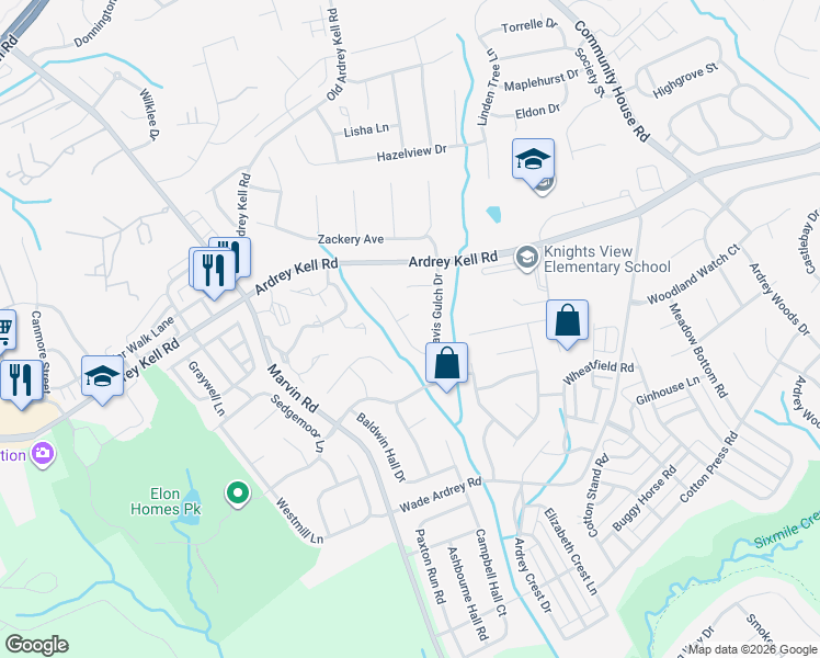 map of restaurants, bars, coffee shops, grocery stores, and more near 17216 Cambridge Woods Court in Charlotte
