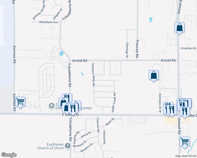 map of restaurants, bars, coffee shops, grocery stores, and more near 3395 Point Pleasant Avenue in Memphis