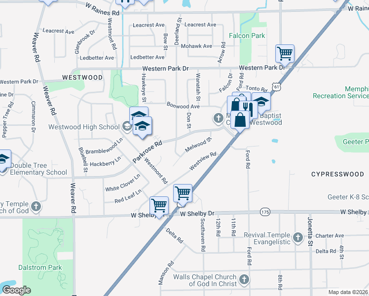 map of restaurants, bars, coffee shops, grocery stores, and more near 4540 Melwood Street in Memphis