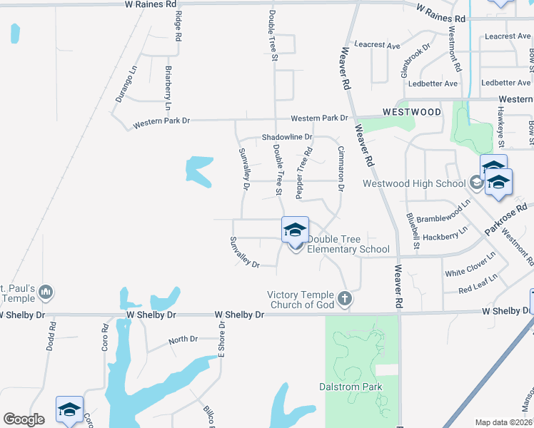 map of restaurants, bars, coffee shops, grocery stores, and more near 1217 Parkrose Road in Memphis