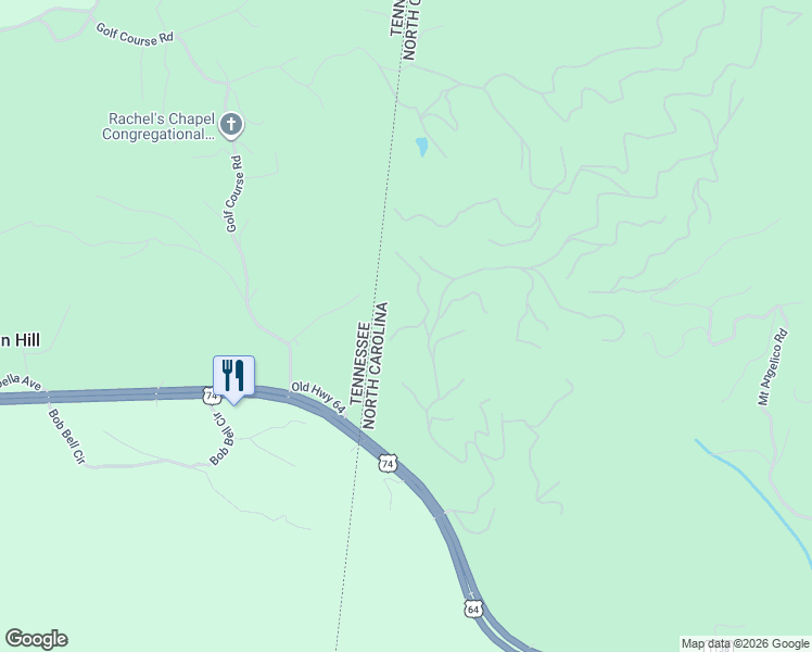 map of restaurants, bars, coffee shops, grocery stores, and more near 601 Wilderness Lake Drive in Murphy
