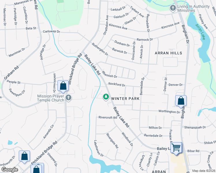 map of restaurants, bars, coffee shops, grocery stores, and more near 6768 Bailey Lake Road in Fayetteville