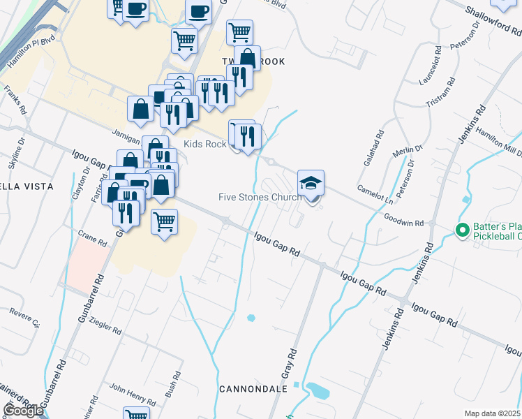 map of restaurants, bars, coffee shops, grocery stores, and more near 1909 Rosebrook Drive in Chattanooga