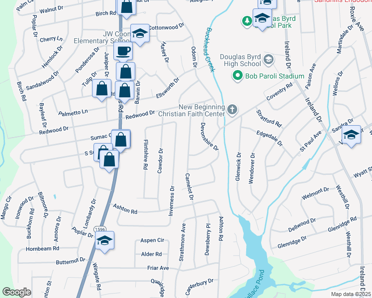 map of restaurants, bars, coffee shops, grocery stores, and more near 1350 Camelot Drive in Fayetteville
