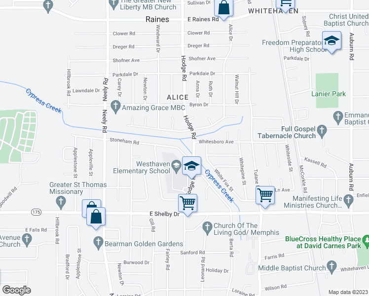 map of restaurants, bars, coffee shops, grocery stores, and more near 424 Stoneham Road in Memphis