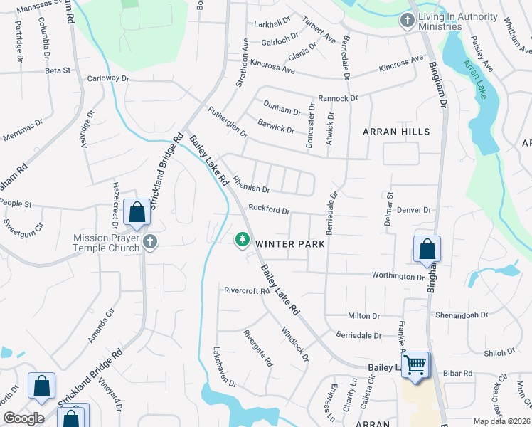 map of restaurants, bars, coffee shops, grocery stores, and more near 6404 Lorell Court in Fayetteville