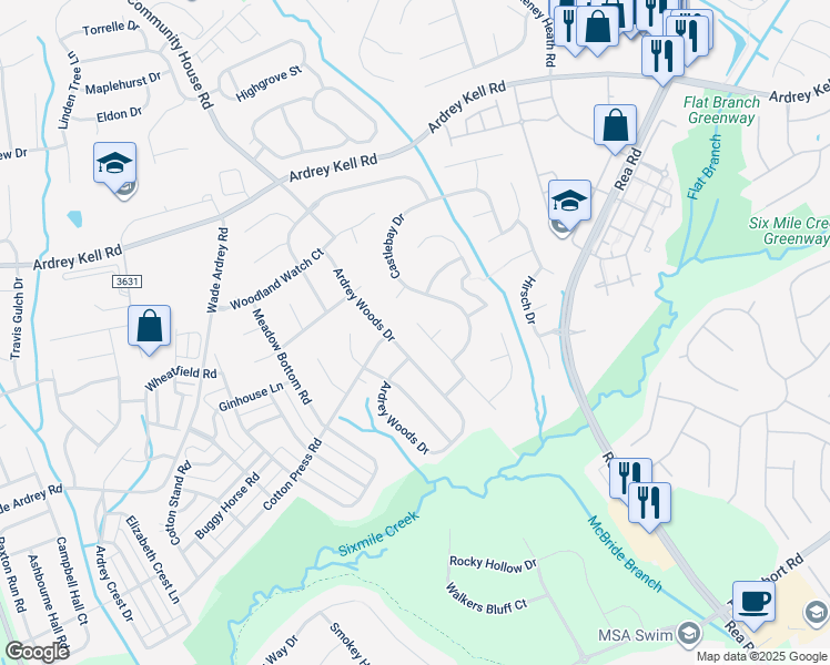 map of restaurants, bars, coffee shops, grocery stores, and more near 8517 Tonawanda Drive in Charlotte