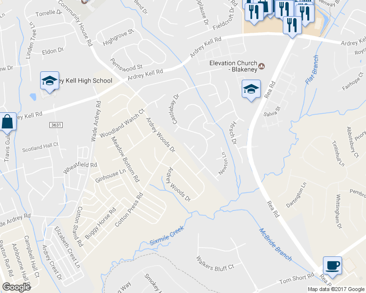 map of restaurants, bars, coffee shops, grocery stores, and more near 8517 Tonawanda Drive in Charlotte
