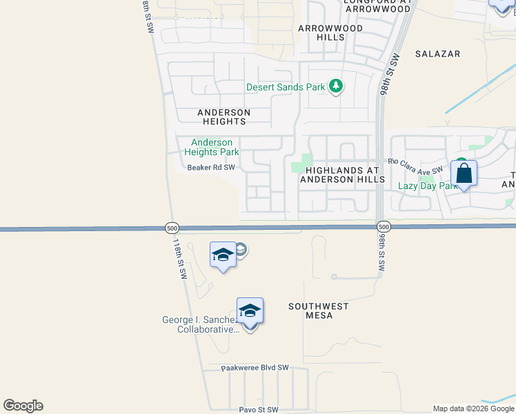 map of restaurants, bars, coffee shops, grocery stores, and more near 10630 Microlith Road Southwest in Albuquerque