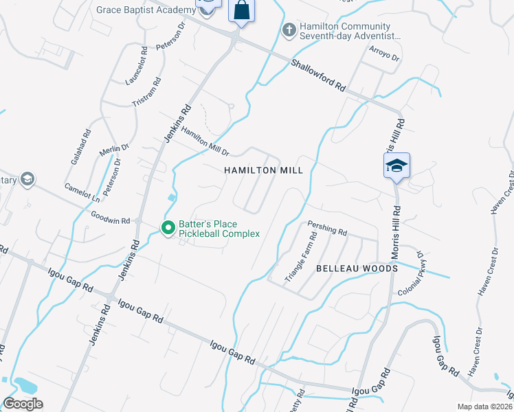 map of restaurants, bars, coffee shops, grocery stores, and more near 8033 Hamilton Mill Drive in Chattanooga