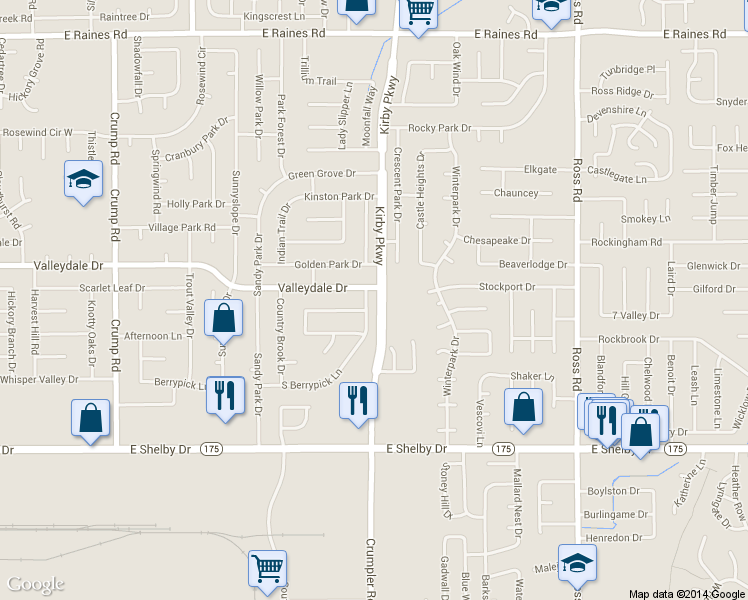 map of restaurants, bars, coffee shops, grocery stores, and more near 4502 South Berrypick Lane in Memphis