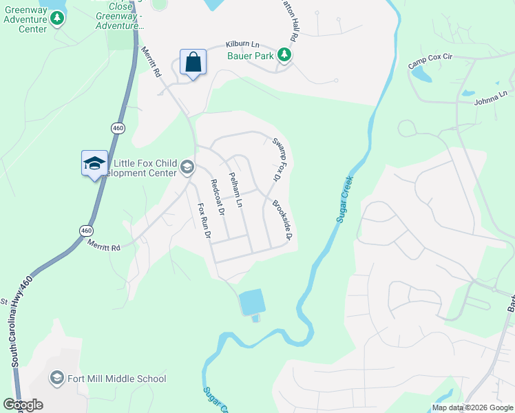 map of restaurants, bars, coffee shops, grocery stores, and more near 215 Swamp Fox Drive in Fort Mill