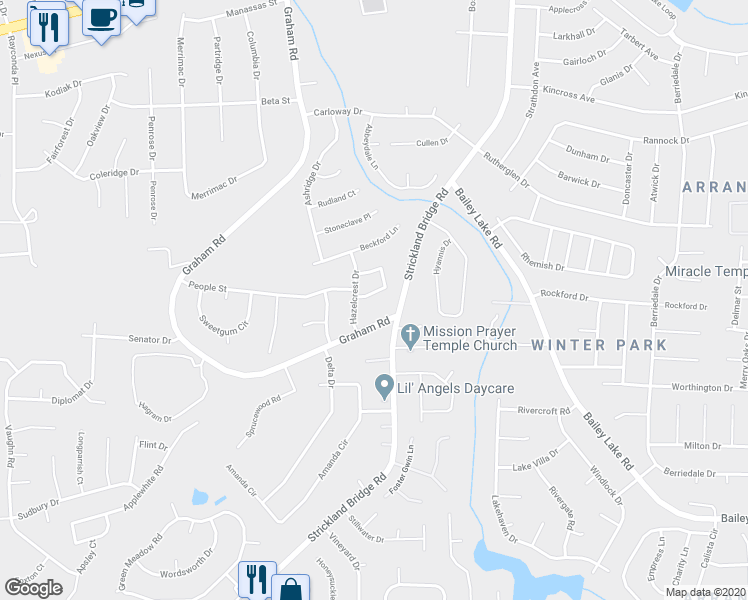 map of restaurants, bars, coffee shops, grocery stores, and more near 6287 Withers Drive in Fayetteville