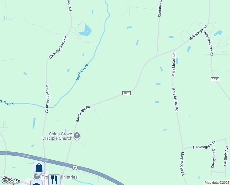 map of restaurants, bars, coffee shops, grocery stores, and more near 773 Bainbridge Road in Stedman