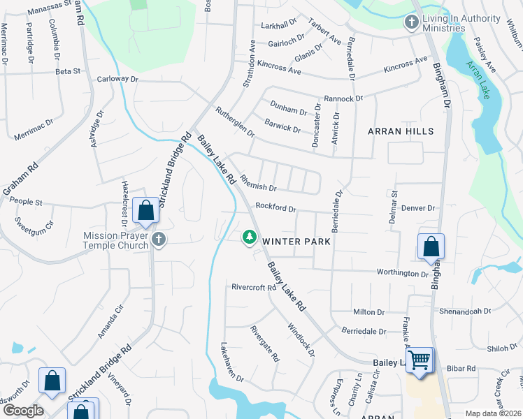 map of restaurants, bars, coffee shops, grocery stores, and more near 6768 Bailey Lake Road in Fayetteville