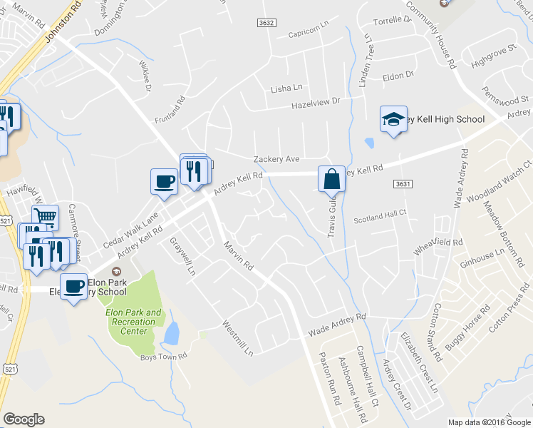 map of restaurants, bars, coffee shops, grocery stores, and more near 10785 Essex Hall Drive in Charlotte