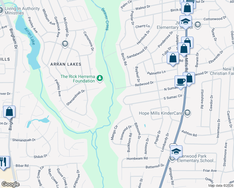 map of restaurants, bars, coffee shops, grocery stores, and more near in Fayetteville