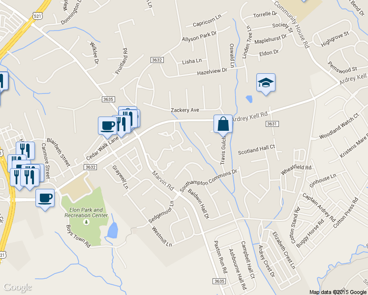 map of restaurants, bars, coffee shops, grocery stores, and more near 10838 Chamberlain Hall Court in Charlotte