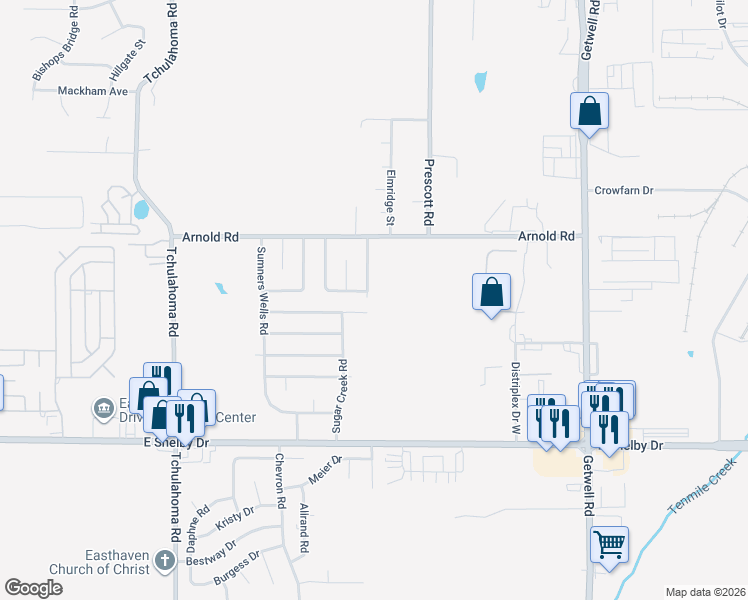 map of restaurants, bars, coffee shops, grocery stores, and more near 4492 Old Quarry Road in Memphis