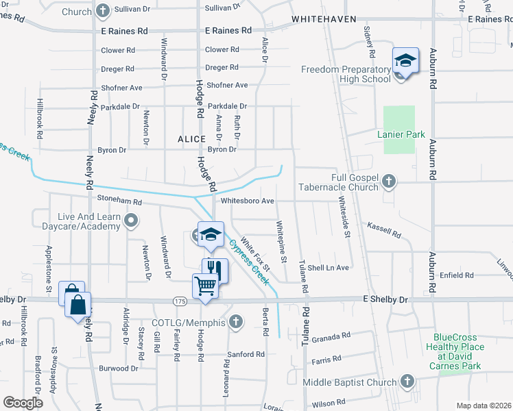 map of restaurants, bars, coffee shops, grocery stores, and more near 539 Whitesboro Avenue in Memphis