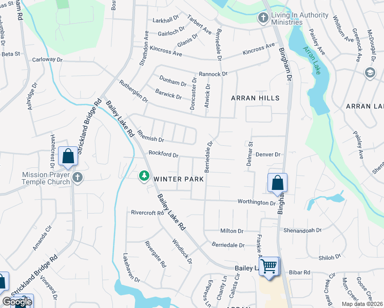 map of restaurants, bars, coffee shops, grocery stores, and more near 6412 Rockford Drive in Fayetteville