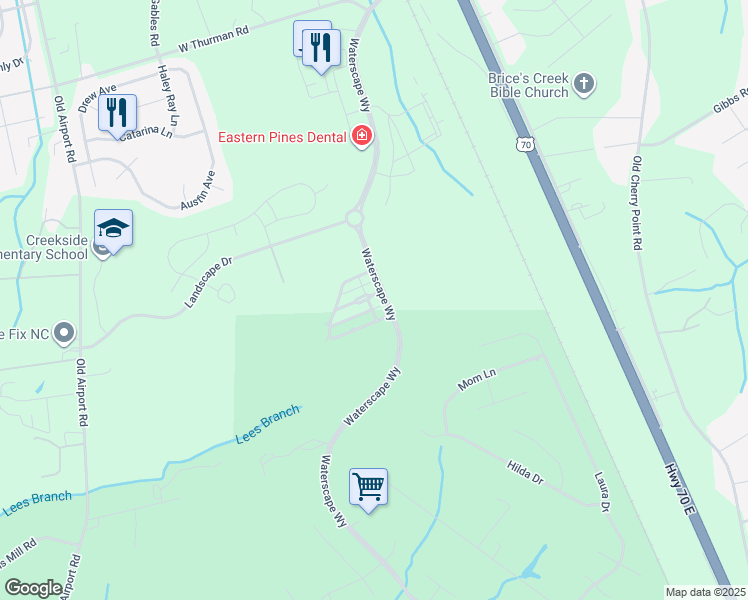 map of restaurants, bars, coffee shops, grocery stores, and more near 3900 Harkers Way in New Bern