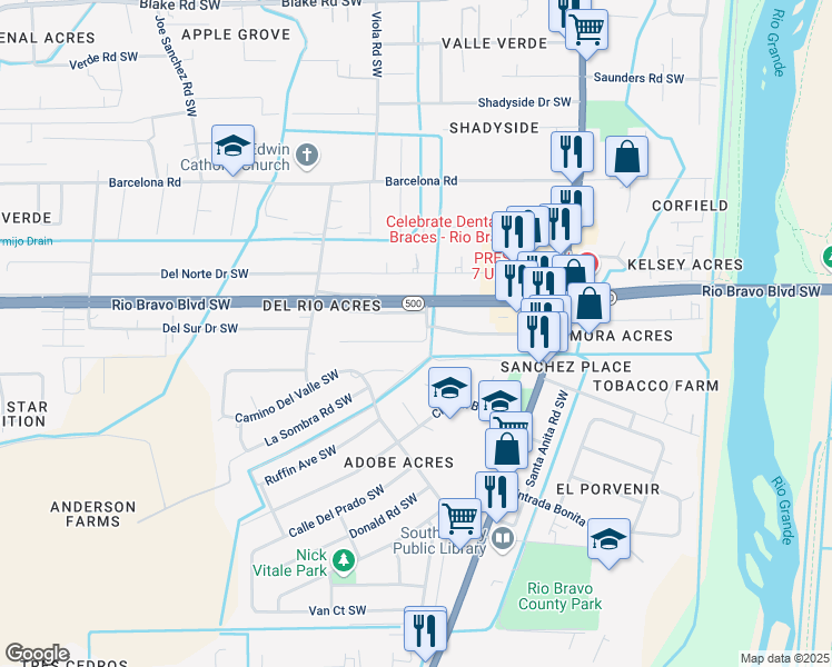 map of restaurants, bars, coffee shops, grocery stores, and more near 1804 Sausalito Drive Southwest in Albuquerque