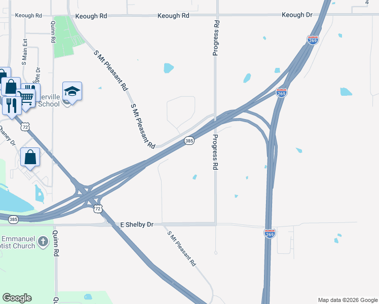 map of restaurants, bars, coffee shops, grocery stores, and more near 660 South Mount Pleasant Road in Collierville